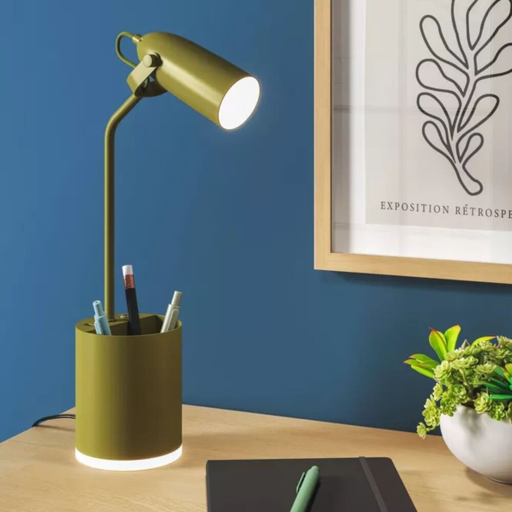 Task Table Lamp with Nightlight Olive Integrated LED Bulb - Room Essentials